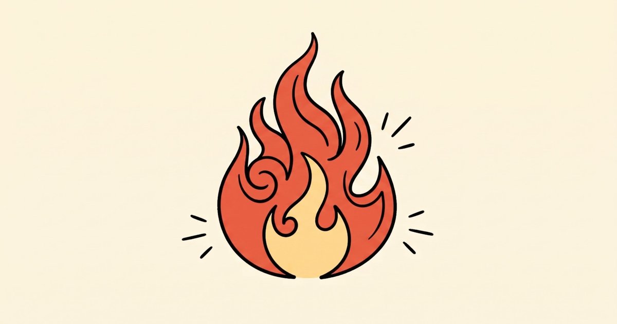 Illustration of a bright flame, for an article on fake urgency at work and urgent notifications.